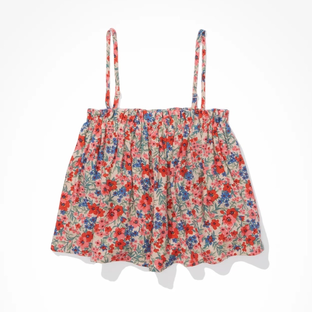 American Eagle Button-Up Tube Top Tank Top Women’s Large Floral Square-neck